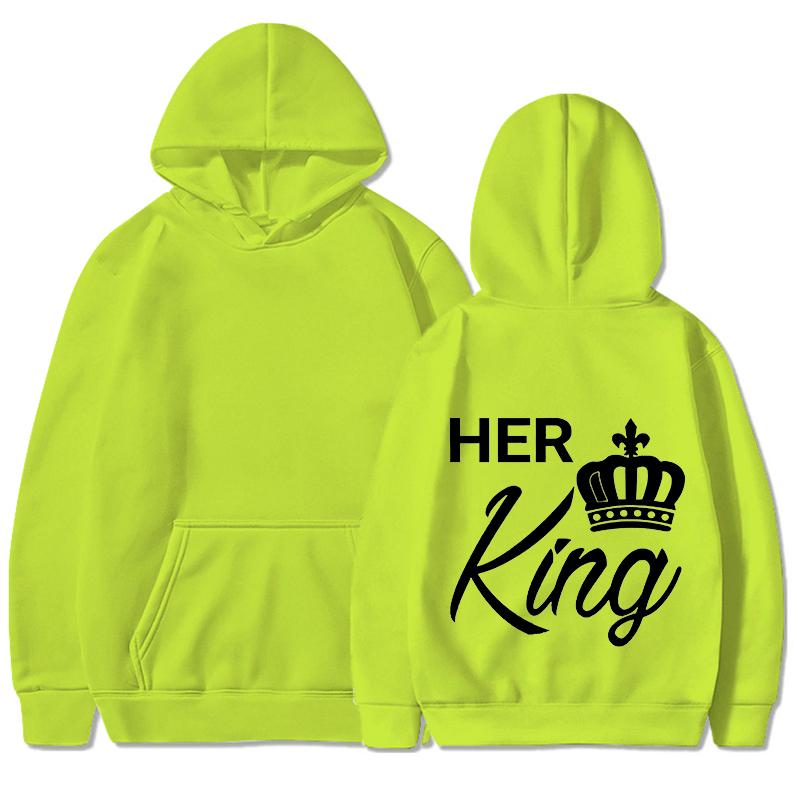 Nya Alla hjärtans dag Hans drottning och Hennes kung Tryckta Huvtröjor Män/Kvinnor Par Sweatshirts Ledig Huvtröja Personlighet Pullover