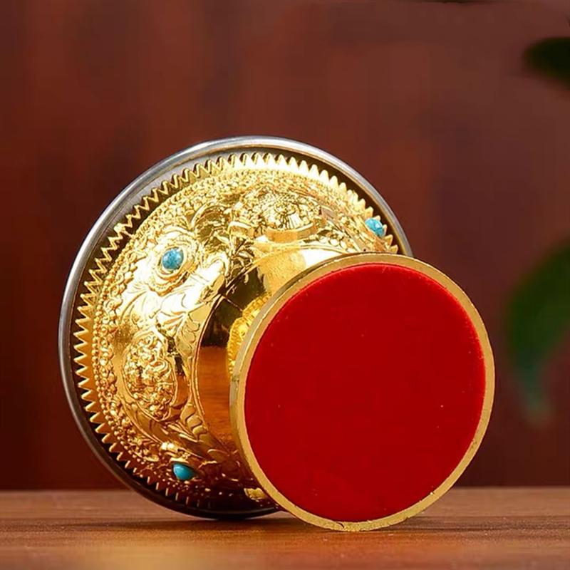 Auspicious Gilt Drinking Buddha Bowl, Inlaid Gem Zinc Alloy Holy Water Cup Buddhist Bowl Home's Gift Collection Decorative 150ml