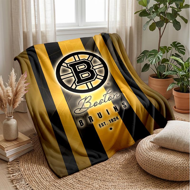 Boston Bruins Flannel Fleece Blanket Cozy Warm Throw Blanket For Couch Bed Travel All Season Use