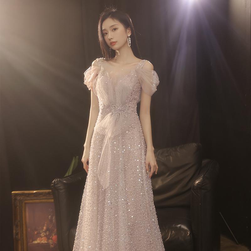 Evening Dress 1011 Autumn and Summer New Banquet Temperament Heavy Industry Light Wedding Dress Engagement Dress Toast Clothes Host