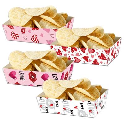 12Pcs/Set Creative Disposable Paper Food Trays Boat-Shaped Trays Paper Valentine's Day Dinner Plate Rectangular Festival
