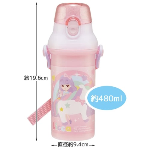 Skater Children's Plastic Water Bottle 480ml One Push Open/Close Antibacterial Child Friendly Lightweight Antibacterial Treatment Made In Japan Licca-