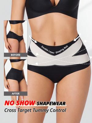 Women Cross High Waist Tummy Control Brief Panty Girdle Hips Lift Underwear No Show Shapewear Bottom
