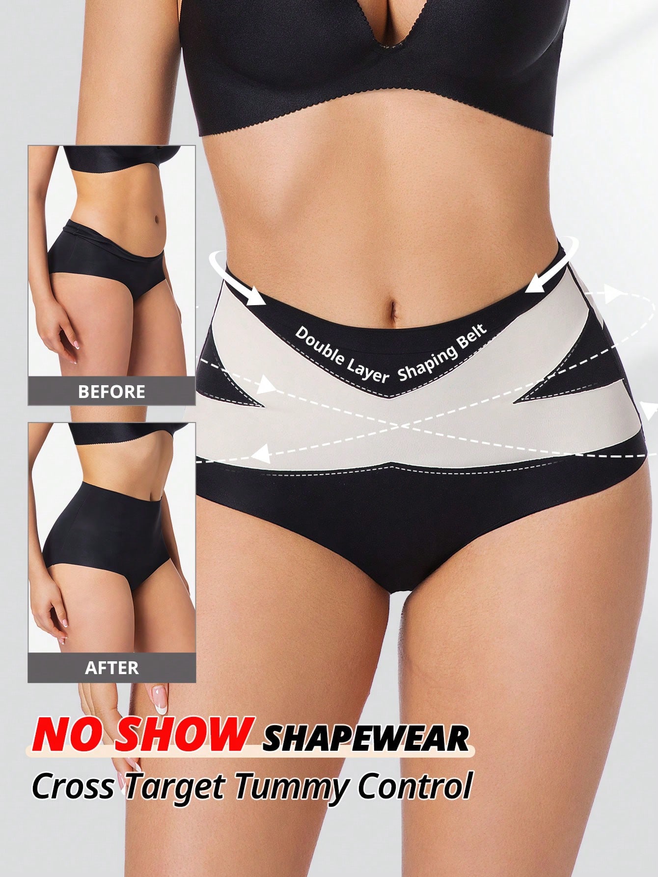 

FLARIXA Женские трусы-брифы с высокой талией для контроля живота, моделирующие фигуру, поднимающие бедра, бесшовное нижнее белье L чёрный