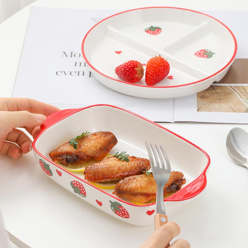 Snack Plates Bear Ins Ceramic Divided Plate Fat Reducing Plate Three Grid Circular Plate Home Weight Loss Breakfast Plates