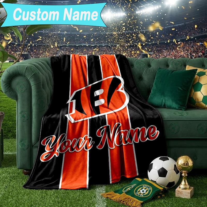 Custom Name Blanket Cincinnati-Bengals Helmet Blanket Bedding Blanket for Travel, Camping, Living Rooms, Offices, Sofas, Fan Christmas gift