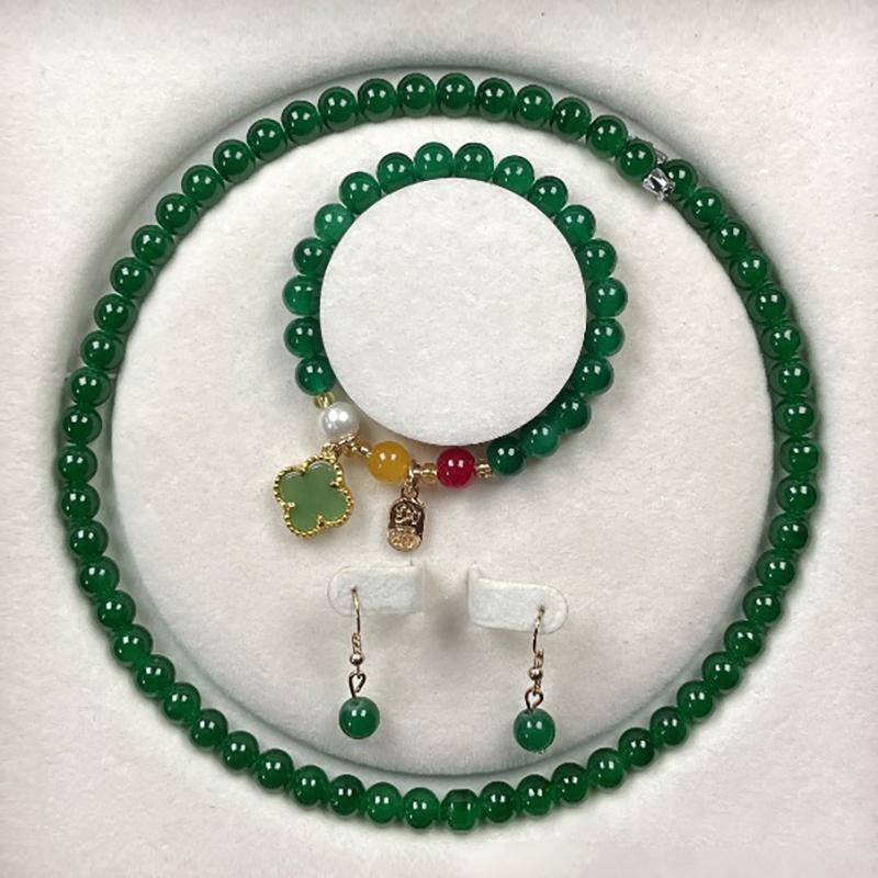 3Pcs Vintage Simple Imitation Jade Necklace Bracelet Earrings Jewelry Set For Women Temperamen Banquet Accessory