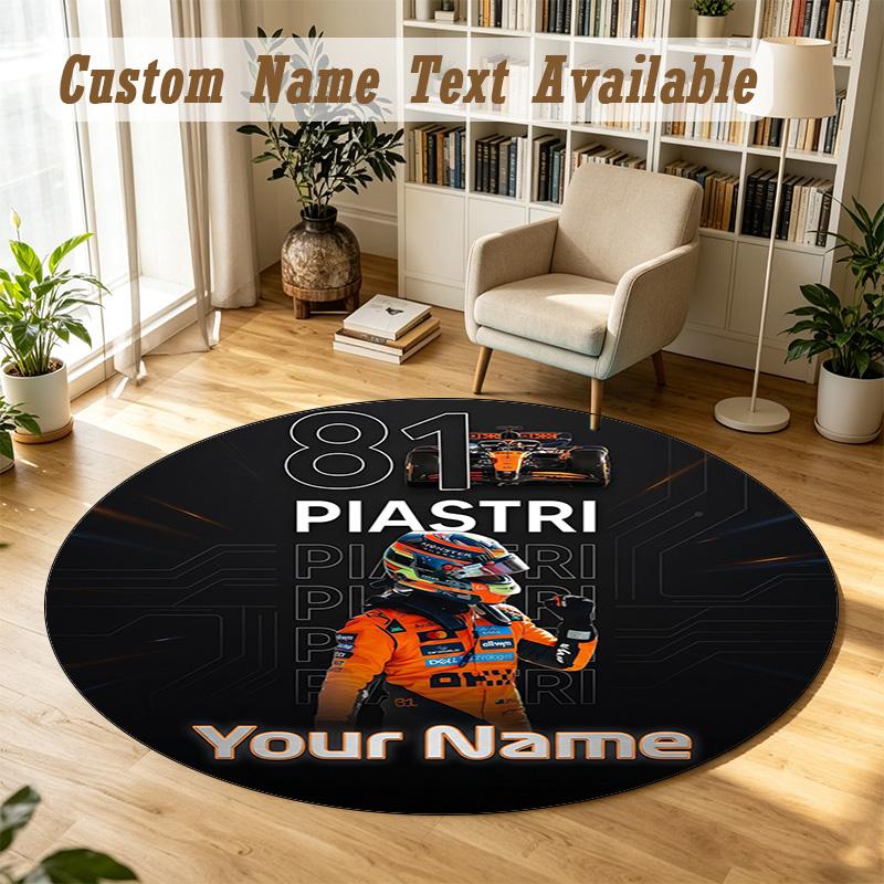 Round Rug Custom NameOscar Piastri Pattern Non Slip Carpet Home Floor Decor