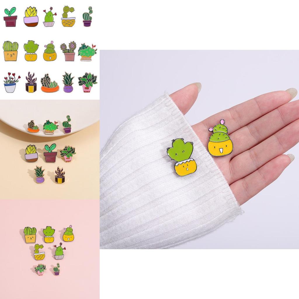 Charming Cartoon Mini Cactus Plant Brooch Alloy Badge For Fashionable Clothing Accessories