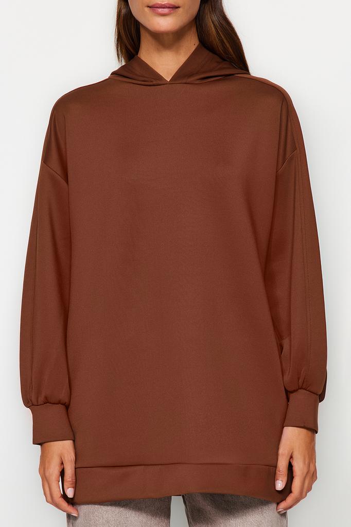 Women's Fashion New Hijab Sweatshirt Stone Hooded Pocketed Scuba Knitted Wide Fit Oversize Sweatshirt