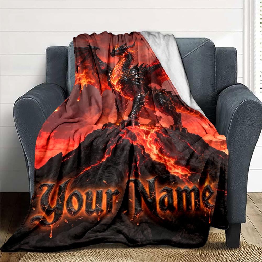 Name Custom Dragon Art Print Flannel Blanket High Quality Warm Comfortable Cover for All Seasons Perfect for Gifts Home Decor