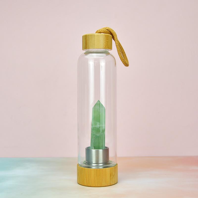 Crystal Stone Energy Pillar Glass Water Cup Bamboo Cap Natural Crystal Set Glass Cup