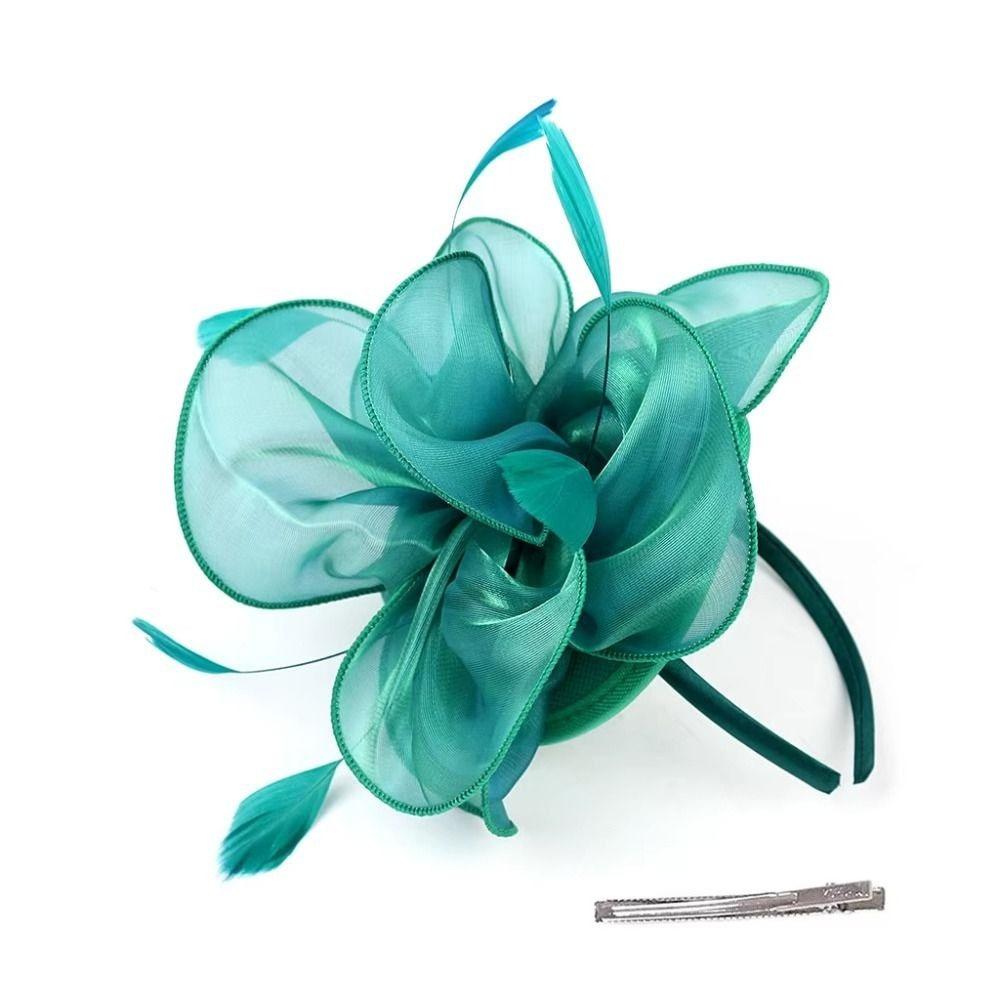 Solid Color Feather Flower Mesh Headband Cocktail Flower Feather Hair Clip  Wedding Decoration