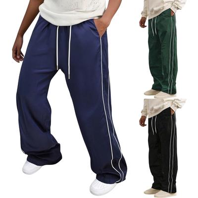 Men's Sweatpants Casual Striped Sport Straight Leg Pants Loose Fit Drawstring Versatile Long Trousers