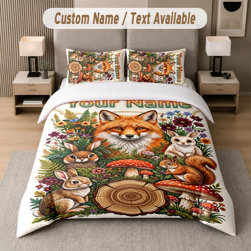 Wolf Fox Theme Custom Text Or Name 3Pcs Bedding Set 1 Flat Sheet & 2 Pillowcases Personalized Home Bedding