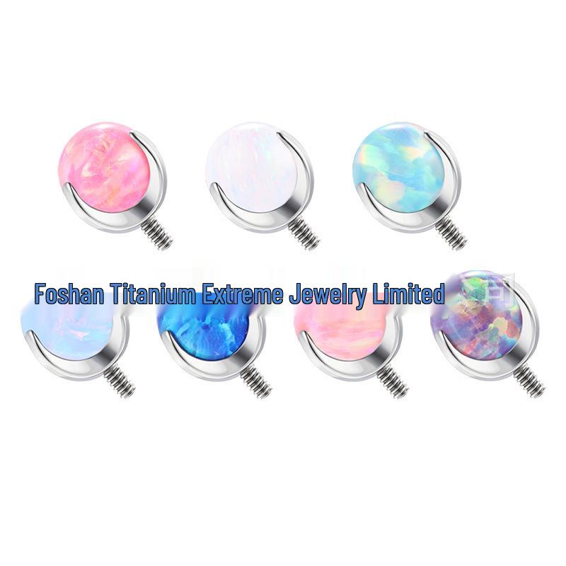 F136 Titanium Alloy Opal Three-Prong Stud Earrings & Lip Piercing Jewelry