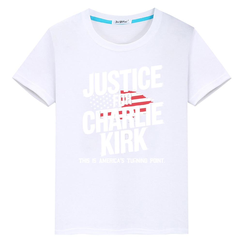 Charlie Kirk FREEDOM print 100%Cotton Tops Anime Short t shirt for kids boy 10year Halloween cartoon Tees y2k kids clothes girls