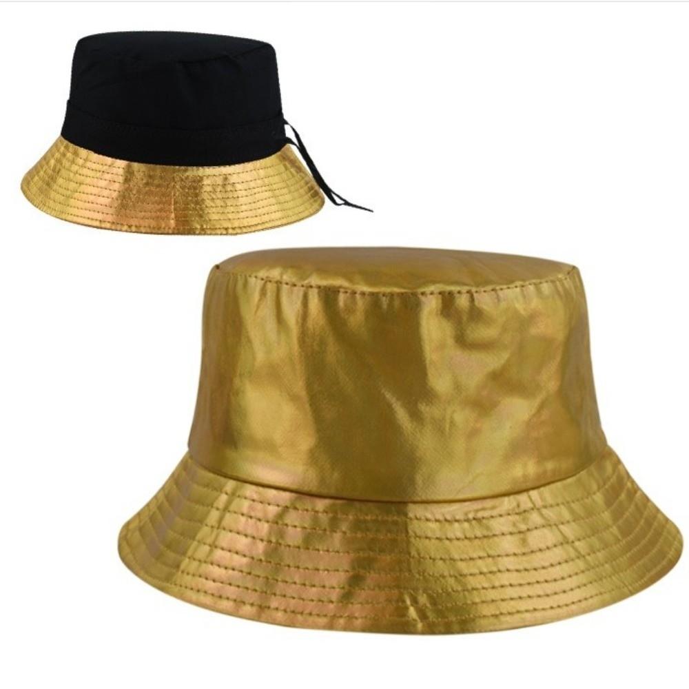 Leder Leuchtender Eimerhut Einseitig Glänzend Sonnenhut Laser Regenbogen Fischerhut Outdoor Reisen