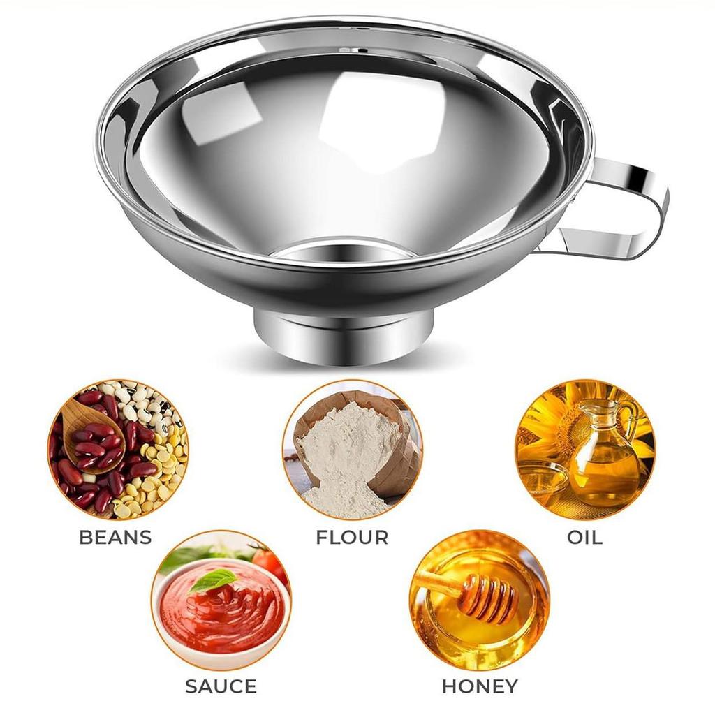 Food-Grade Stainless Steel Wide Mouth Kitchen Funnel for Oil, Pulp, Sauce, and Salad Filling