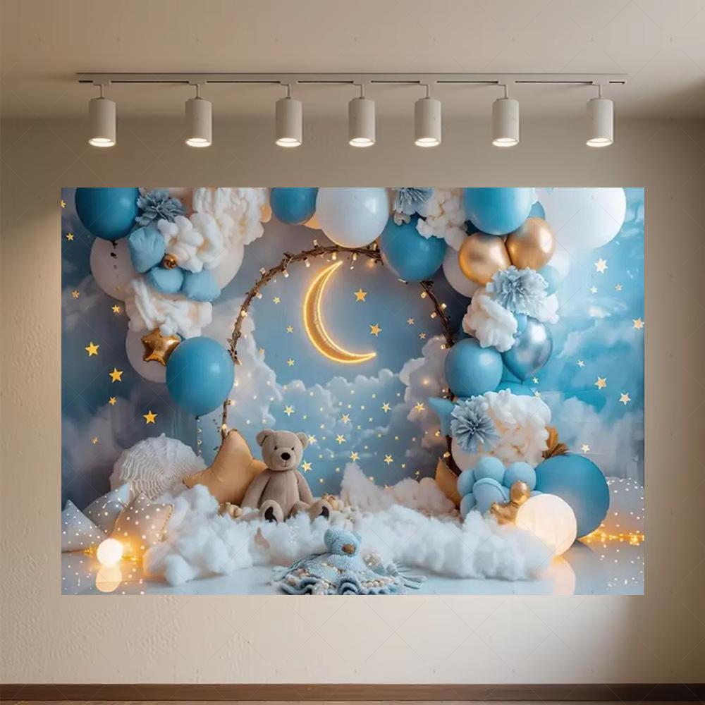 Cartoon Hot Air Balloon Teddy Bear Photography Backdrop Kids Birthday Party Decor Baby Shower Supplies Newborn Photo Shoot Prop