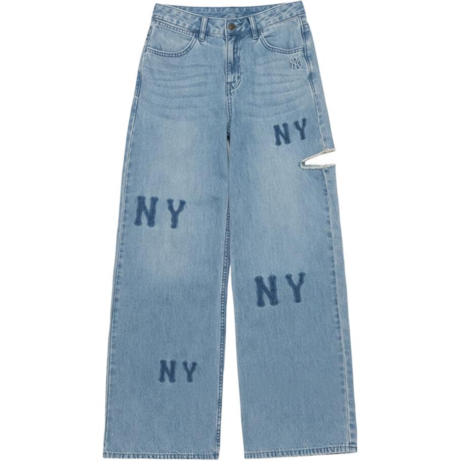 MLB New York Yankees Gescheurde Wijde Pijp Losse Rechte Pijp Jeans Dames onderkleding 3FDPG0161-50BLL M gray