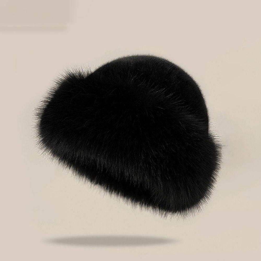 Sombrero de Cubo de Piel Sintética de Visón Mullido Sombrero de Invierno de Color Sólido Gorro Ruso Clima Frío