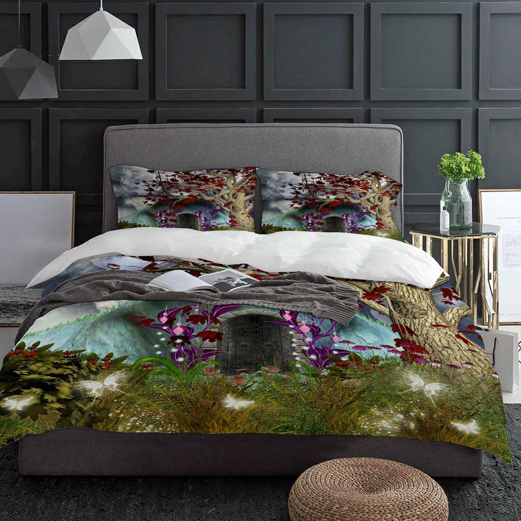 Cartoon Tree House Moon Bedding Set 3pcs Boys Girls Duvet Cover Pillowcase Kids Adult Quilt Cover Double Bed Set Home Textile