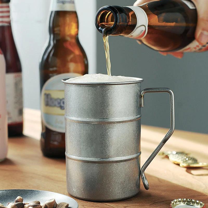 13Oz Industrial Style Beer Mugs with Handle, 304 Stainless Steel Tankard Stein, Cups for Coffee Milk Tea