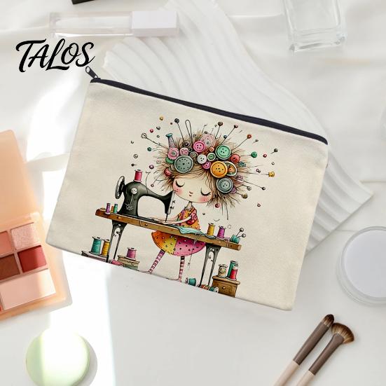 Talos Storage Bag, with Smooth Black Zipper, Large Capacity Thickened Canvas Organizer, for Makeup Stationery Needlework Small Items