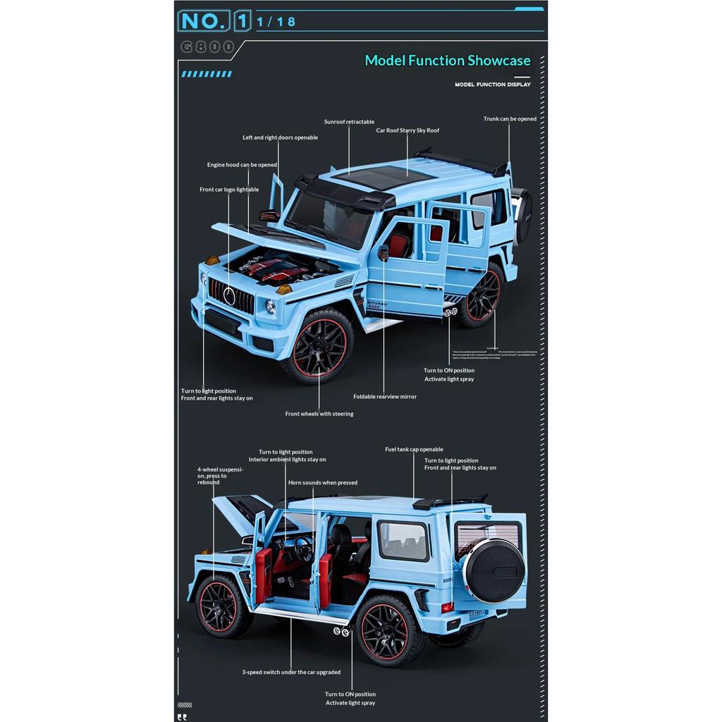 Large 1/18 Sacle Benz G800 Off Road SUV Alloy Metal Diecast Model Car Sound & Light Collectibles Ornaments Birthday Gift Friend