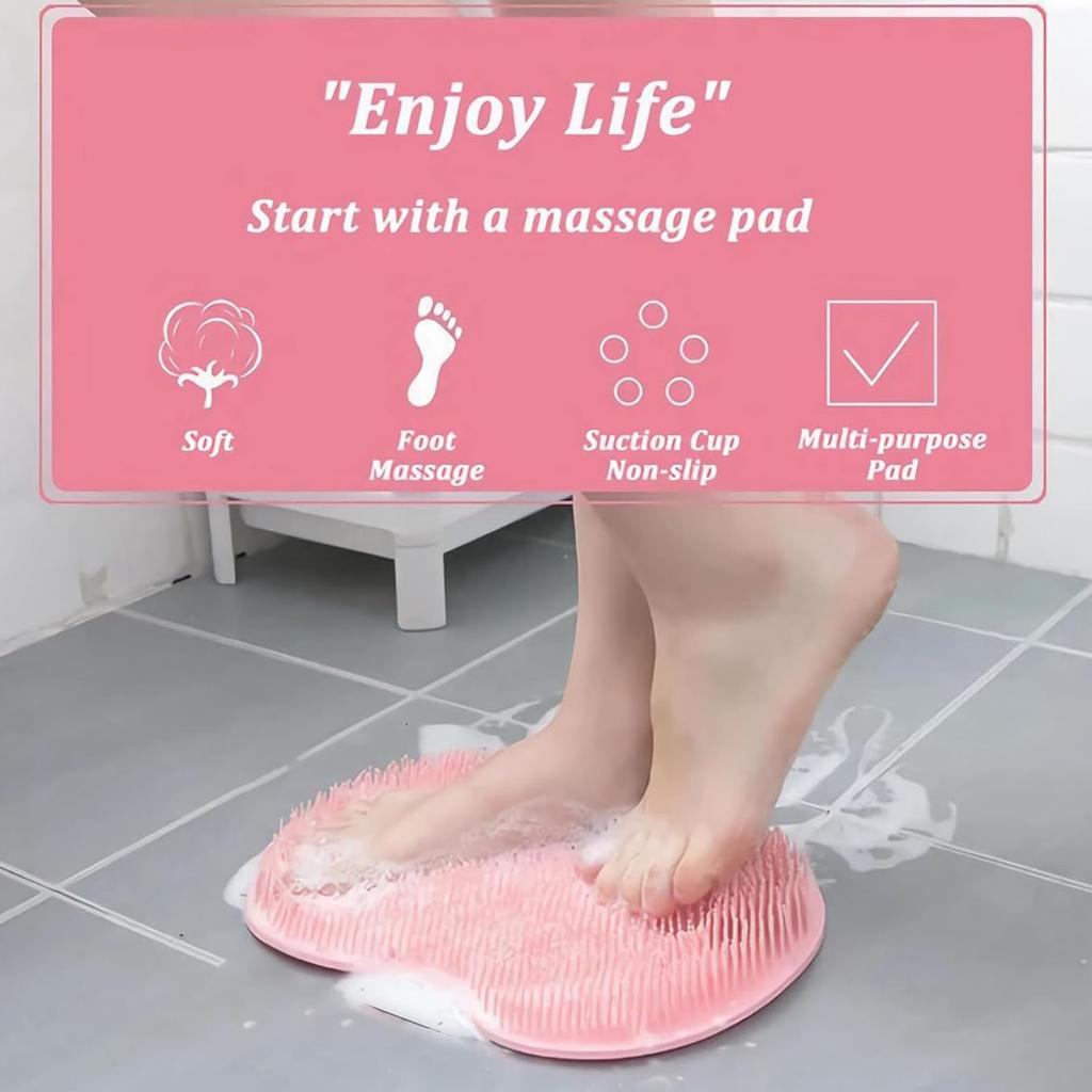 Silicone Massage Foot Cleaner Pad with Suction Cups Silicone Back Foot Washer 11.81x9.06inch for Seniors Men Women Bathroom Use
