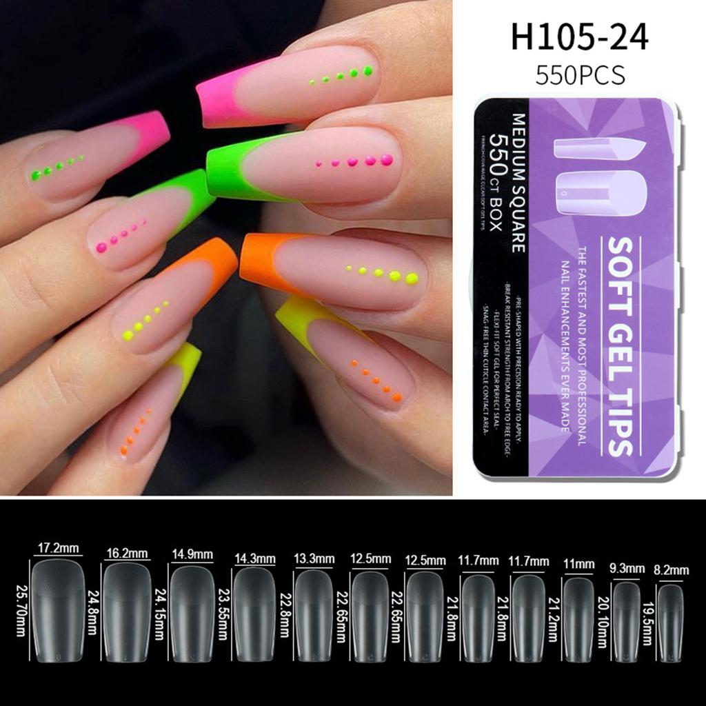 550x Soft Gels Tips Half Matte Nail Tips Ballerinas False Nail Extras Long Full Cover Nail Tips Press On Nail Tips