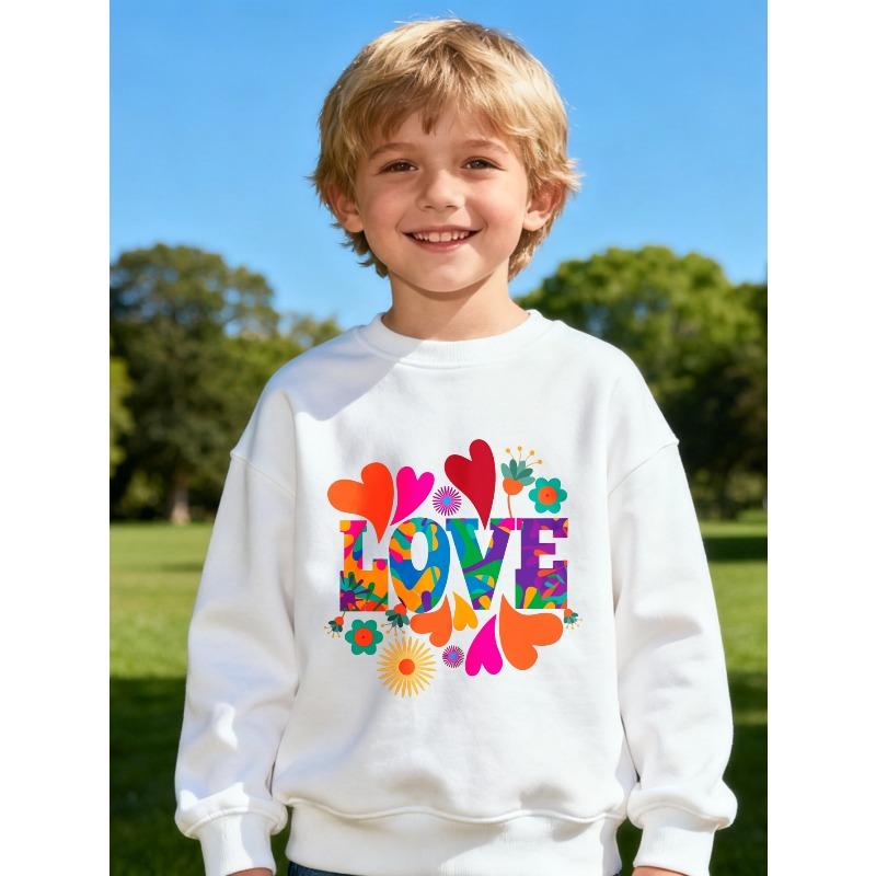European Sizes Children Sweatshirt Love Floral Heart Print for Kids Gift Casual Fashion Sweatshirt Kids Sweatshirt Perfect for Parties Outings Travel