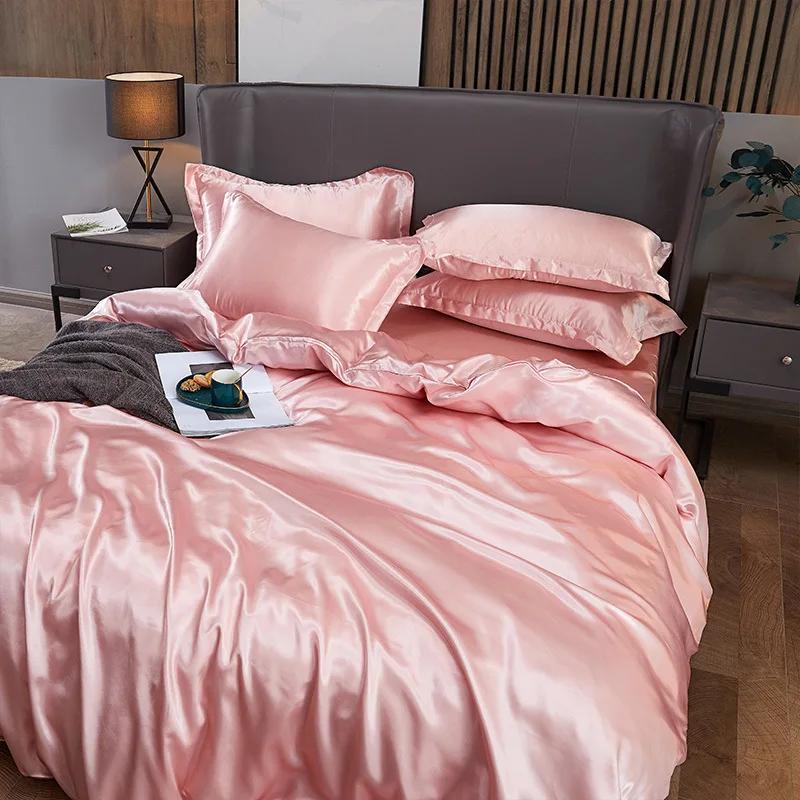Luxury Satin Bedding Set King Queen Size Bed Cover Flat Sheet Pillowcase for Sleep Home Decro Mulberry Silk Bed Sets