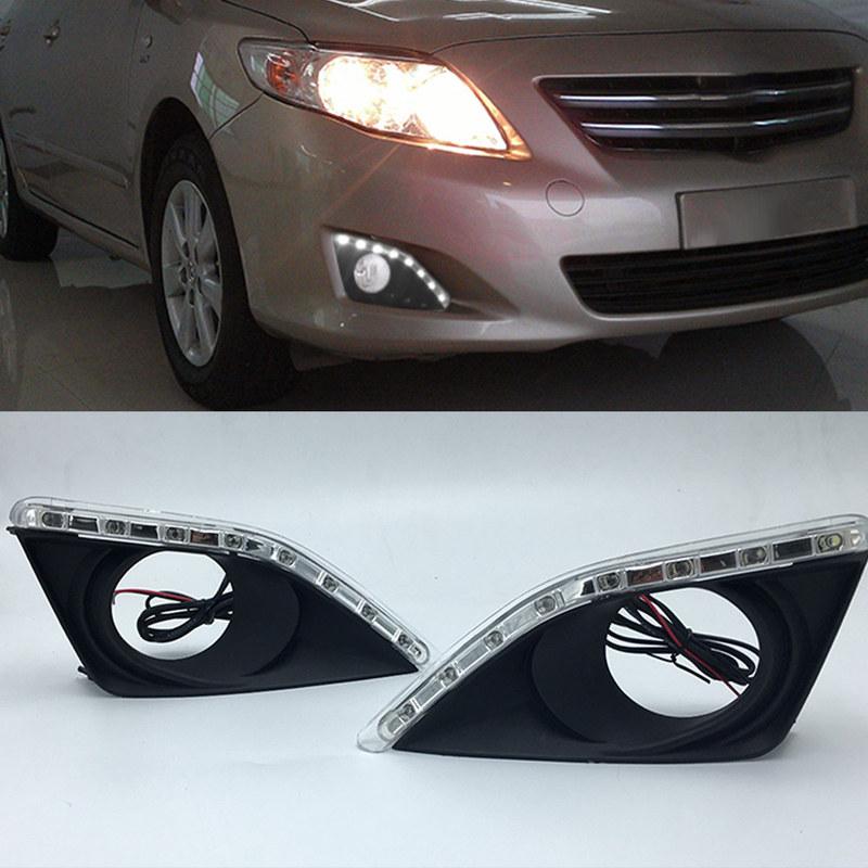 Car Flashing 2Pcs Daytime running light drl for Toyota Corolla 2007 2008 2009 2010 LED DRL fog lamp cover driving lights