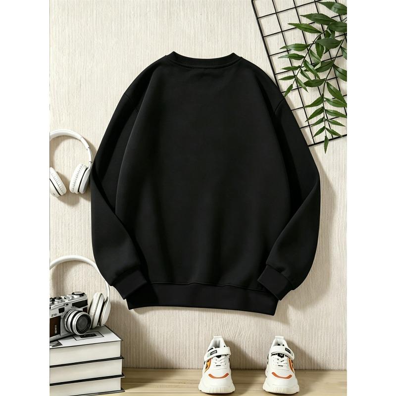 European Sizes Kids' Casual Crew Neck Long Sleeve Sweatshirt, Popular Football Graphic Print, Suitable for Daily Casual, Sports, and Street Outings