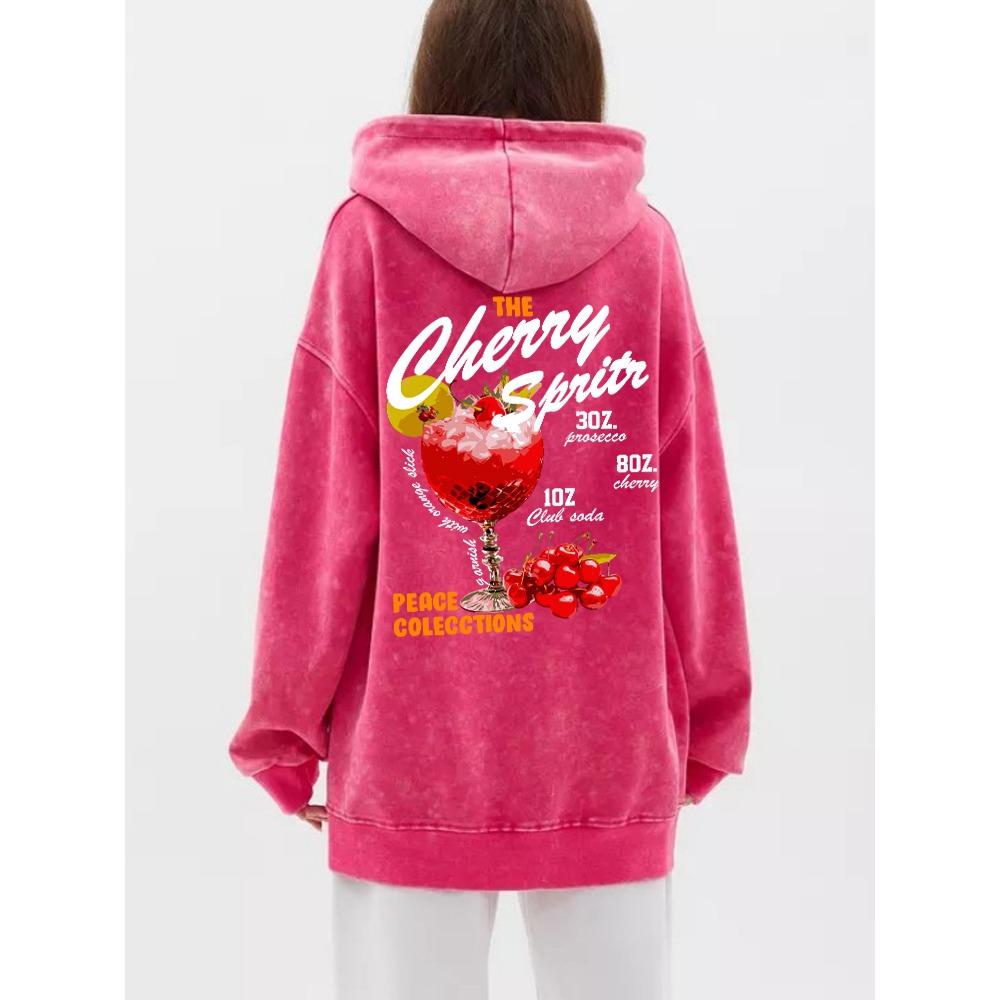 Fashion Womans Washed Hoodie The Cherry Sprits Printed Streetwears Warm Cotton Oversize Pullovers Autumn Winter Clothes