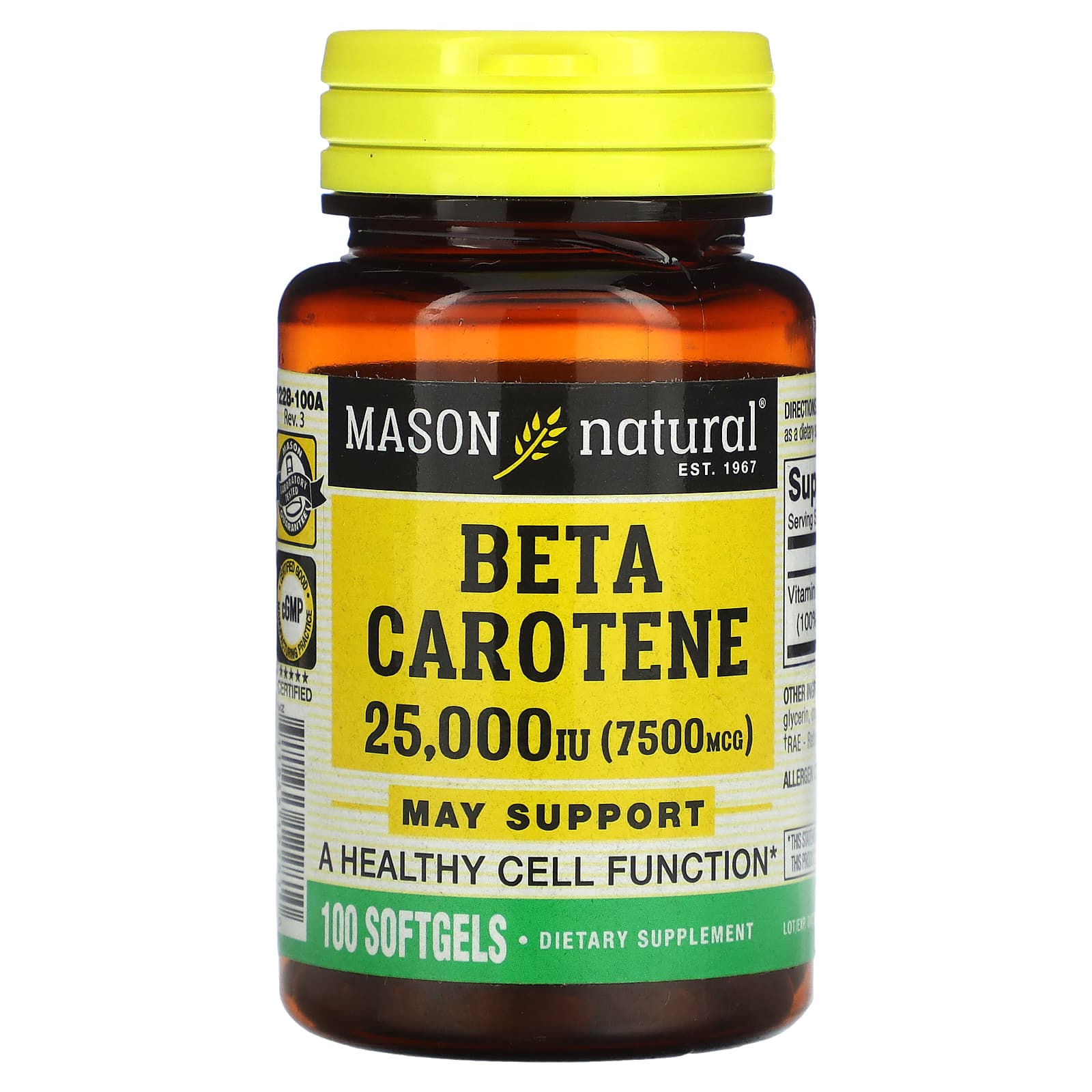 

Beta-Carotene, 7,500Mcg (25,000Iu), 100 Softgels