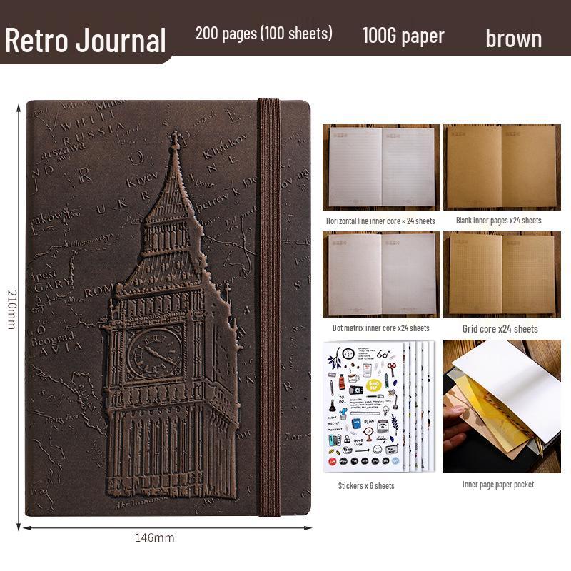 Exclusive Big Ben 3D Embossed A5 Retro Hardcover Planner Notebook with Band Binding