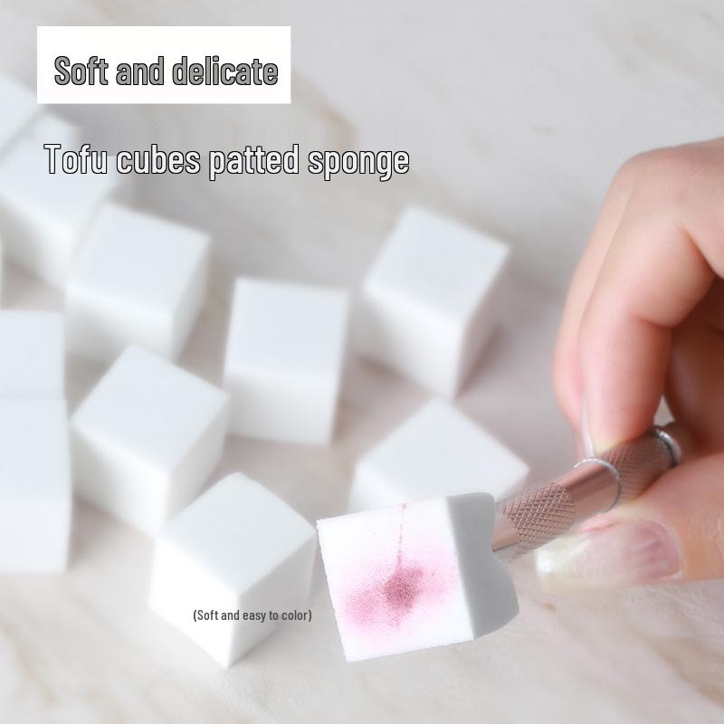 Nail Art Gradient Gel Sponge Tool Set: Ombre Blush Square Pen with Mini Tofu Block