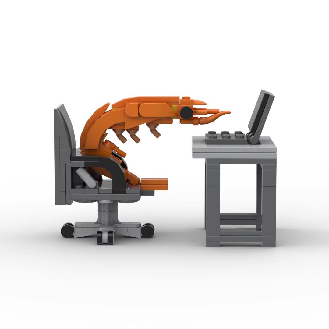 MOC Shrimp Model Figurines Building Block Prank Toy Set Puzzle Assembly Randomly Mixing Desktop Ornaments