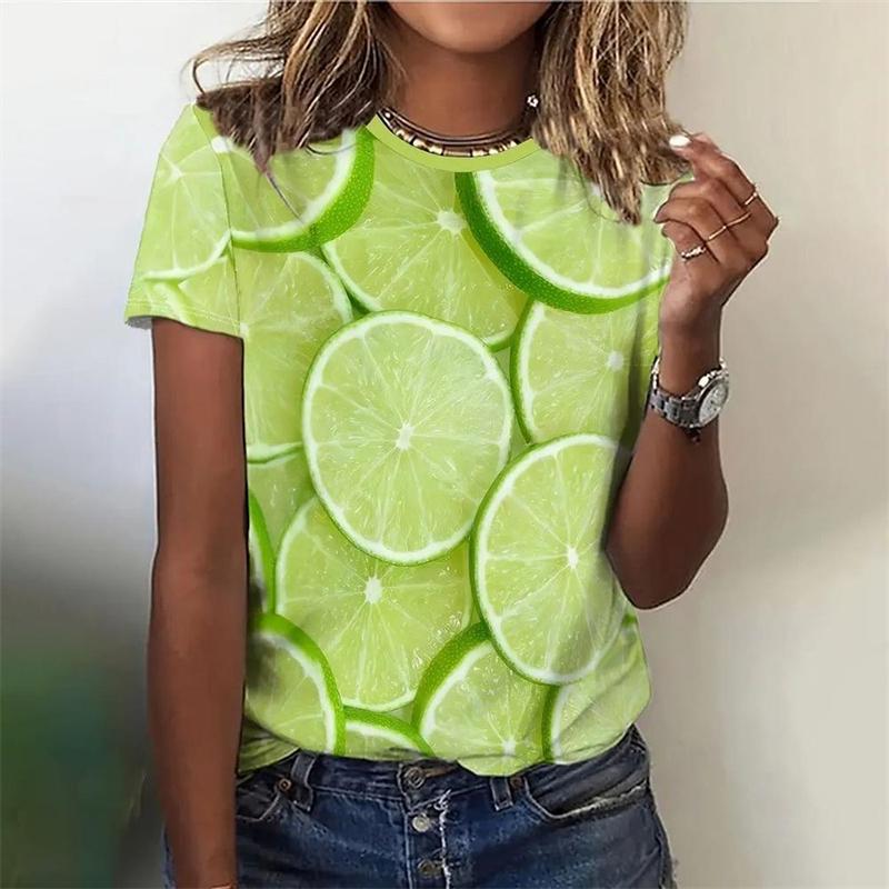 Summer Round Neck 3D Fruit Print Top Fashionable Casual Short Sleeved Women's T-shirts