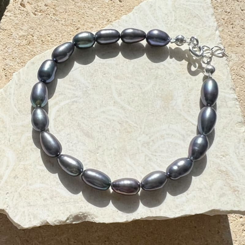 KIETIMOOR Schwarzperlenarmband (Silber 925) Schwarz Perlmutt Silber Armband