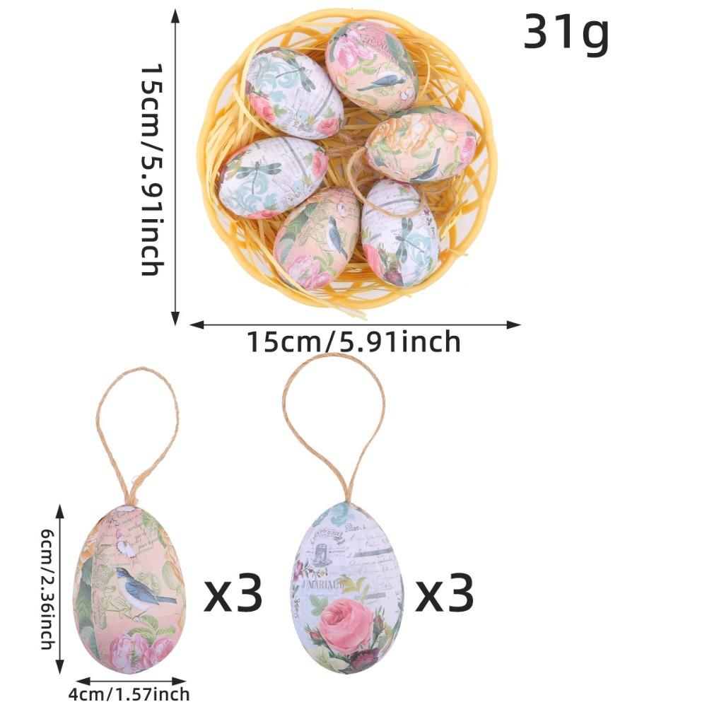 6PCS Plastic Easter Eggs Mini DIY Craft Bunny Eggs Hanging Ornament Colorful Multi-pattern Colorful Eggs Decoration