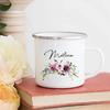 Personalized Flower Custom Name Enamel Mugs Summer Outdoor Coffee Juice Mug Picnic Camping Handle Cup Teacher Mother Friend Gift