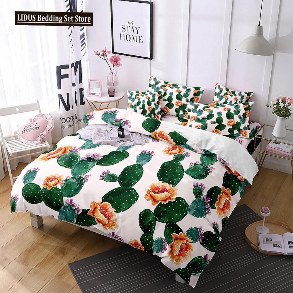 Cactus Duvet Cover Set King Queen Size Tropical Botanical Garden Print Green Plant For Girls Boys Teen Polyester Bedding Set