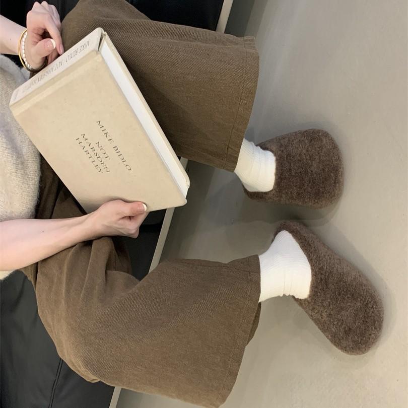 Baotou half slippers fashionable outer wear 2025 autumn and winter muffin thick-soled versatile one-pedal lazy shoes lamb wool cotton mop