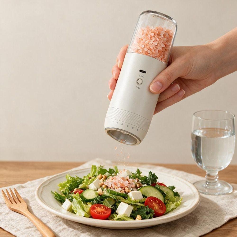 2PCS Adjustable Burr Electric Salt and Pepper Grinder Gravity Sensing Kitchen Spice Grinder Steak
