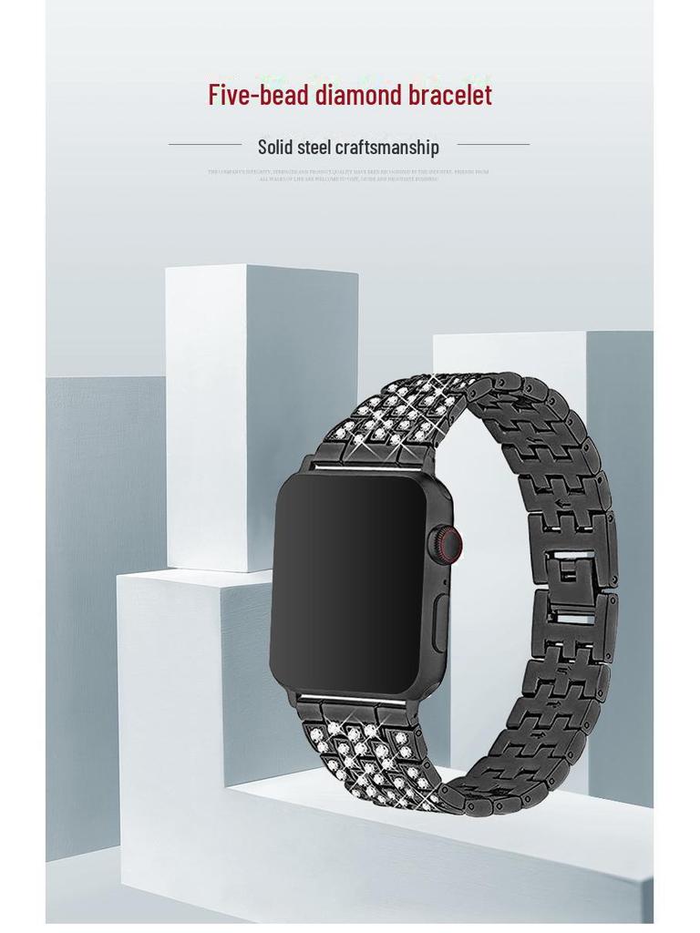 Full Diamond Alloy Watch Strap for Samsung S3, Huawei GT2, Apple Watch 8, and iWatch