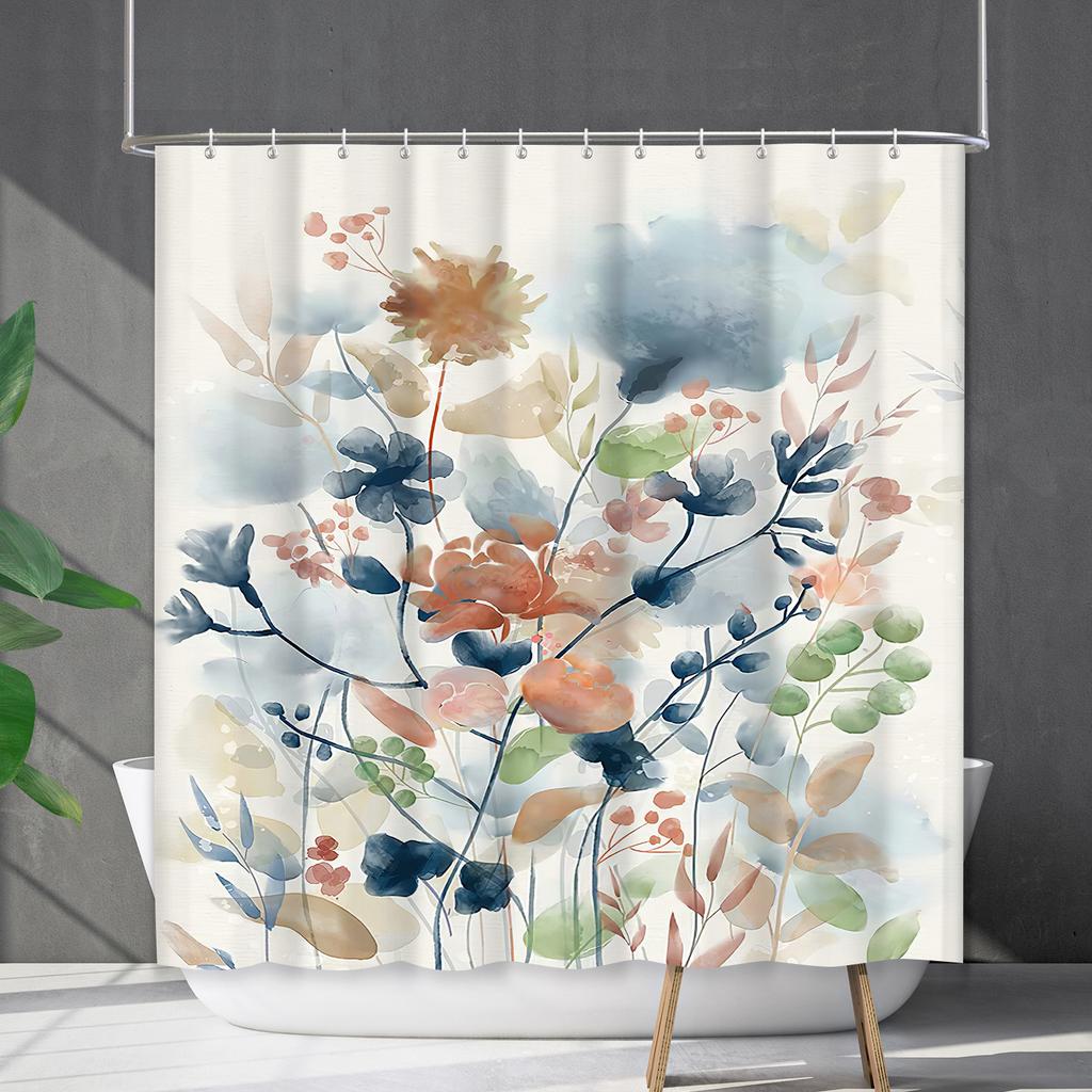 Duschvorhang Wasserdicht Und Schimmelresistent 3D Digitaldruck Pflanze Blume Und Gras Duschvorhang Badezimmer Trennvorhang